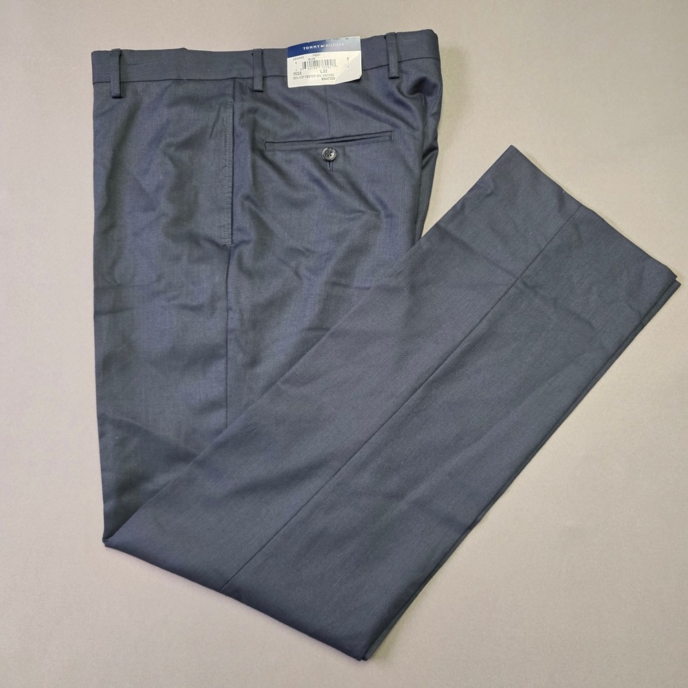 Tommy Hilfiger George Blue Dress Pants Mens 33x32 Flat Front FS207